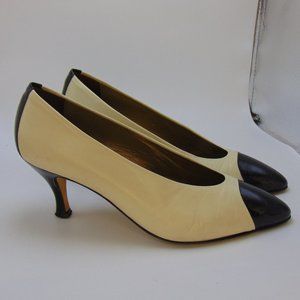 Dolly Duz Women Heel Pumps Leather Ivory Black 7b